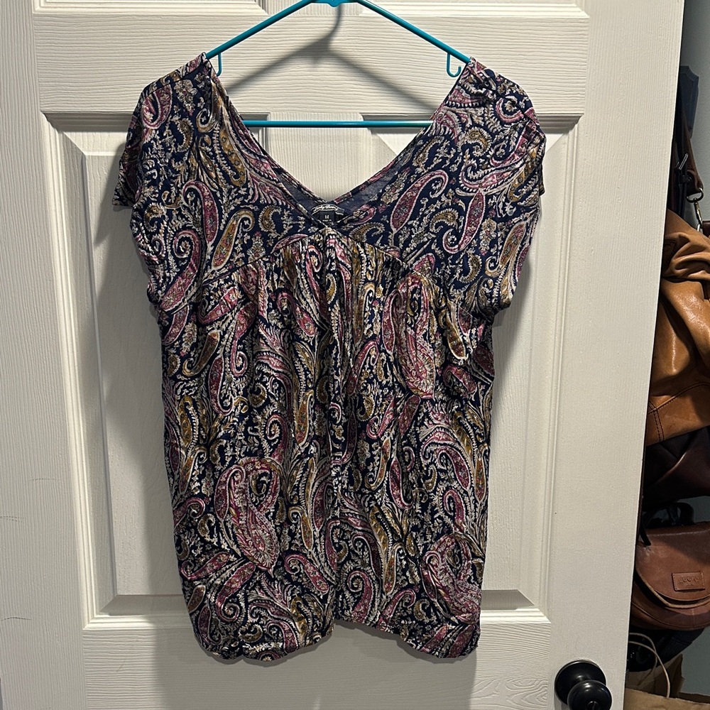 Lucky Brand Paisley V-Neck Blouse - Pink and Blue